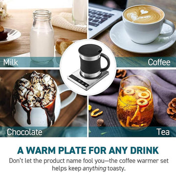 COSORI Coffee Mug Warmer & Mug Set, 24W Beverage Cup for Desk Home Office Use, 304 Stainless Steel 17oz Mug Lid, Touch Tech & LED Backlit Display - Imported from UK